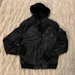 Express Men’s Hoodie Faux Leather Jacket - Size S